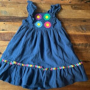 Haute Hippie Blue Dress Tiered Ruffle Cotton Spring embroidered flowers size 8
